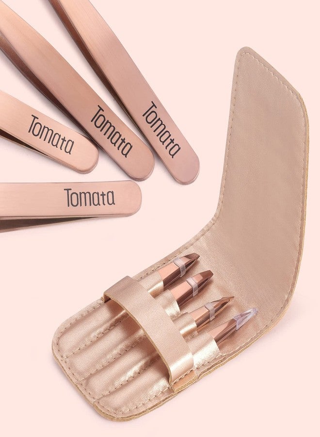 Tomata Tweezers for Eyebrows, Slant Tip and Pointed Eyebrow Tweezer Set Great Precision for Eyebrows Facial Hair, Ingrown Hair, Splinter, Blackhead and Tick Remover (4-piece) (Gold) - Image 4